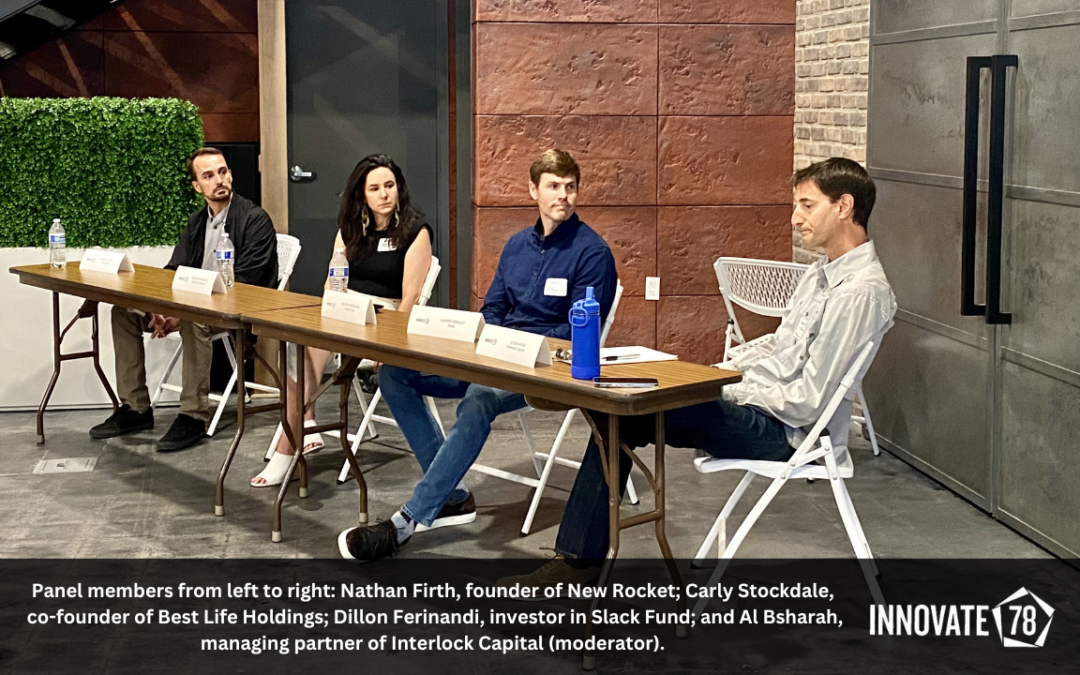 Startup Funding Panel members from left to right: Nathan Firth, founder of New Rocket; Carly Stockdale, co-founder of Best Life Holdings; Dillon Ferinandi, investor in Slack Fund; and Al Bsharah, managing partner of Interlock Capital (moderator).